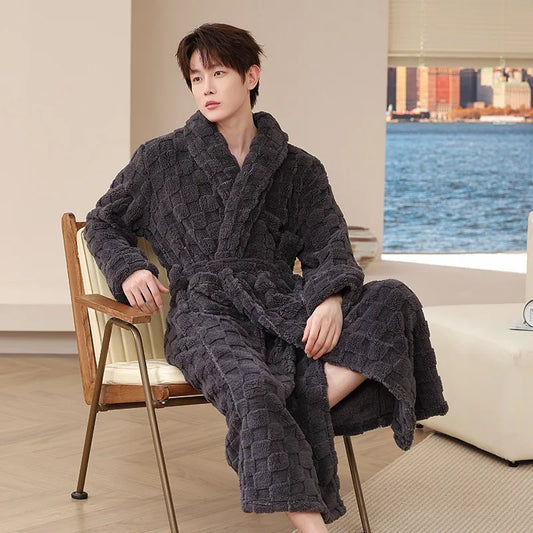 Adult Bathrobe Fall/Winter Long Nightgown Winter Coral Velvet Pajamas Extended Thick Morning Gown Flannel Cosy Both Men Women