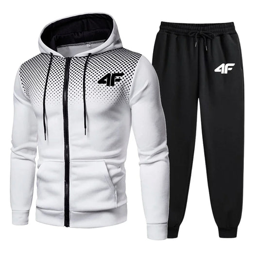 Mens Tracksuits Casual Round Dot Zipper Sweatshirt+Jogging Pants 2 Piece Set Print High Quality Hooded Jacket Suit Clothing 2025