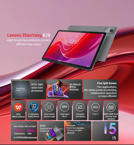 Global Rom Lenovo Tab K10 M11 Wifi/LTE MTK Helio G88 Zhaoyang Multi Language 10.95-inch 90hz 400nits Face Recognition 7040mAh