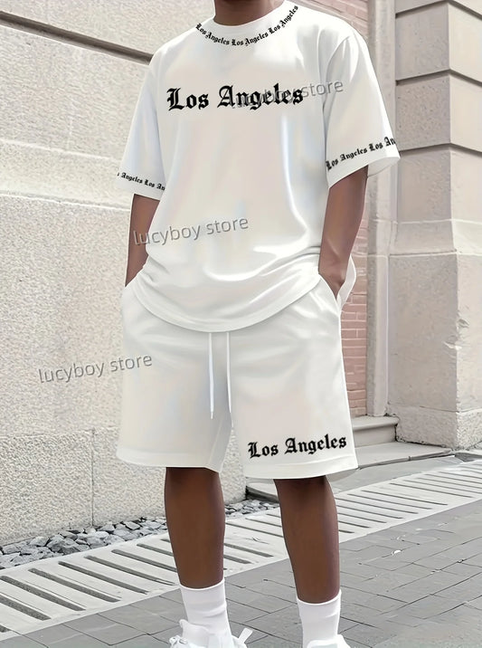 2025 Los Angeles Printed Men's Suit 2 Pieces Set Casual Suit SportswearFitness Set  Men's Tracksuit Oversized Clothes