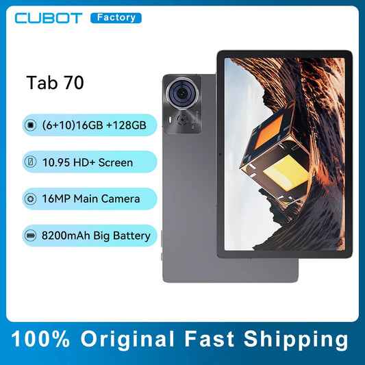 Cubot TAB 70 Tablet 16GB(6+10)RAM+128GB ROM Octa-Core Android 14 10.95" HD+ Screen 8200mAh GPS Face ID 16MP Main Camera