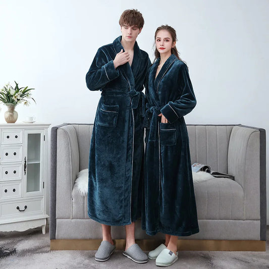 New Arrival Flannel Thickening Velvet Couple Bathrobe Autumn Winter Men'S Long Section Coral Fleece Nightgown Female Sleepwear