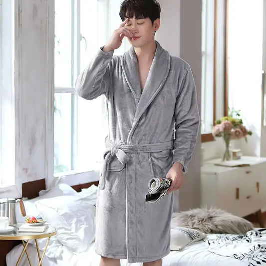 Men Adjustable Belt Bathrobe Bathrobe Cozy Winter Bathrobe with Lace Up Design Warm Water Absorbent for Ultimate