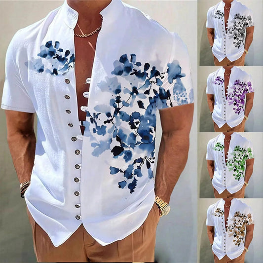 Mens 3d Digital Printing Pocket Buckle Lapel Short Sleeve Shirt Vintage Y2k Clothing Tee Comfortable Cotton Brand Shirt