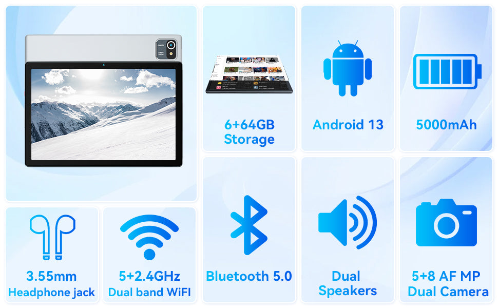 AEEZO MB1001 10.1 Inch Android 13 Tablet With 6GB RAM 64GB ROM 128GB Expandable 5000mAh Battery HD Touch Screen Dual Camera
